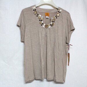 Women's XL Ruby Rd Desert Sunset Short Sleeve Embellished Top